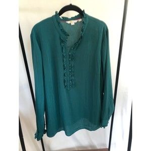 Emerald Green Boden Ruffle Popover Crepe Blouse - size 16/18